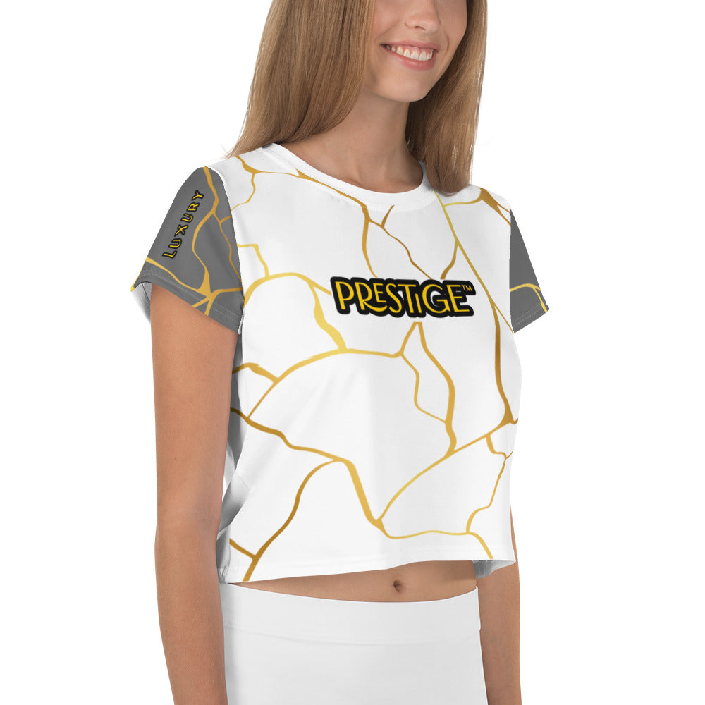 Prestige™ White Silver &amp; Gold Filament Crop-Top T-Shirt