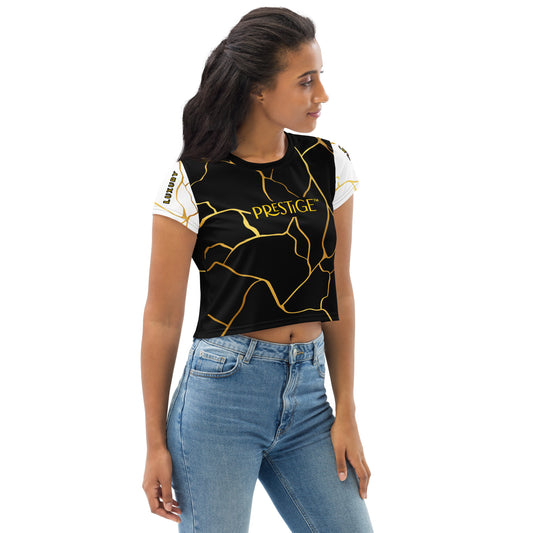 T-shirt Crop-Top Prestige™ Noir Blanc & Or Filament