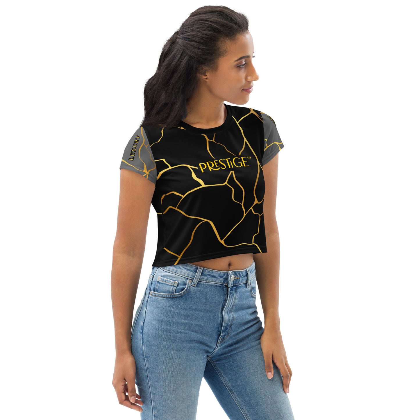 Prestige™ Crop-Top T-shirt Black Silver &amp; Gold Filament