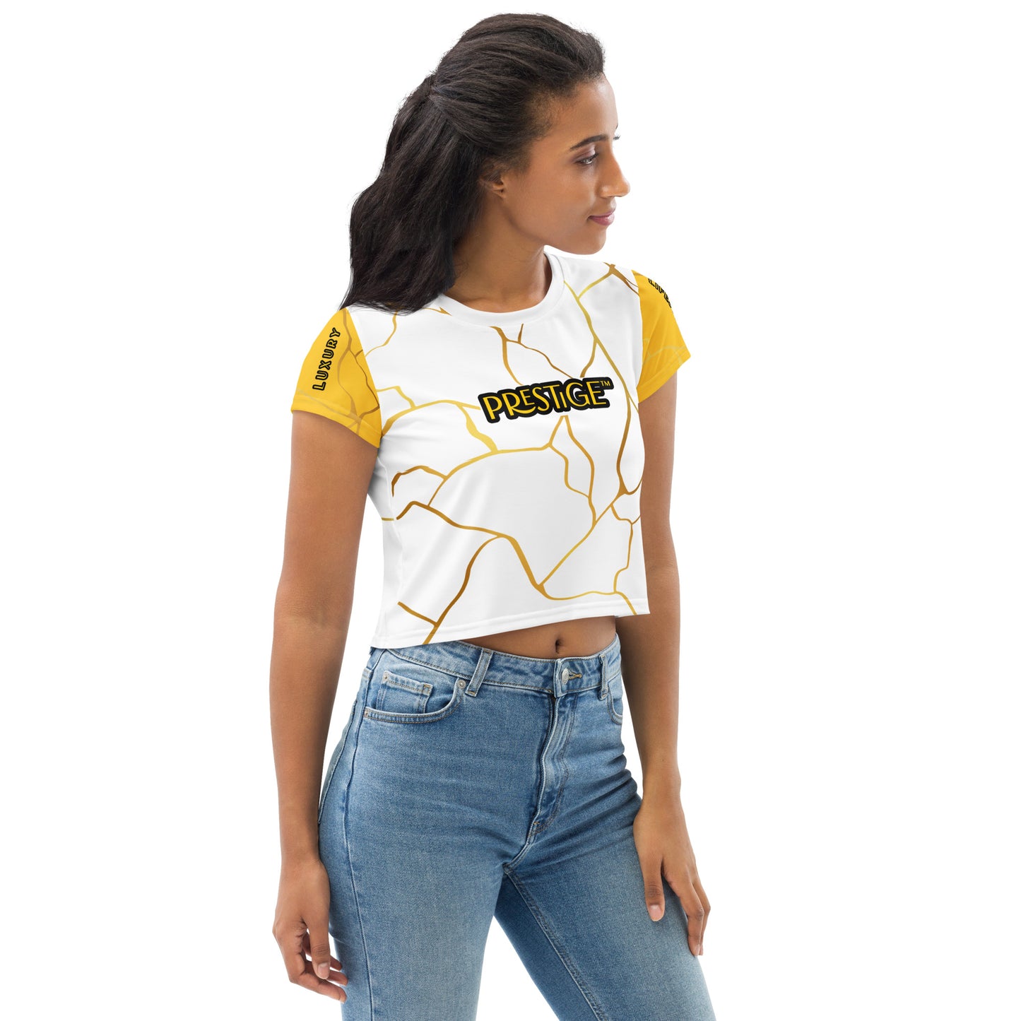 T-shirt Crop-Top Prestige™ Blanc Jaune & Or Filament