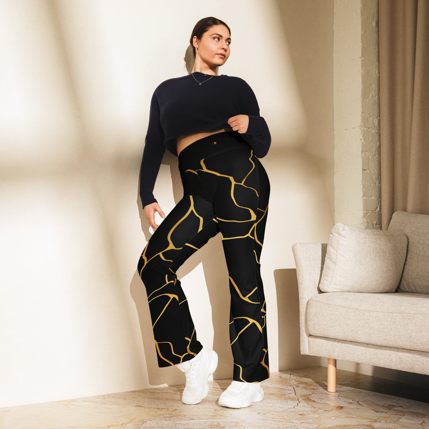 Prestige™ Black and Gold Filament Flared Leggings