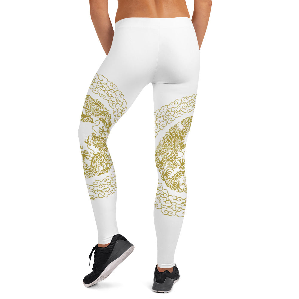 Prestige™ Dragon White & Gold Sports Leggings