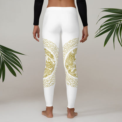 Prestige™ Dragon White & Gold Sports Leggings