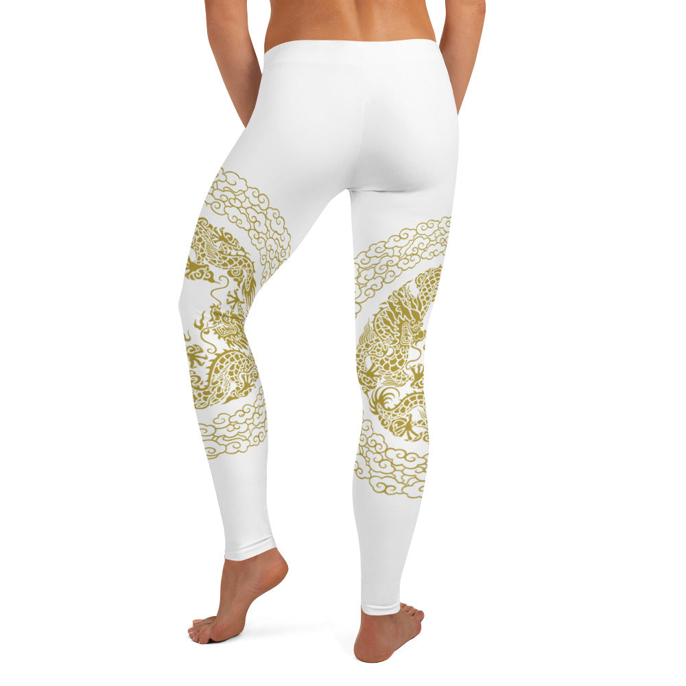 Prestige™ Dragon White & Gold Sports Leggings