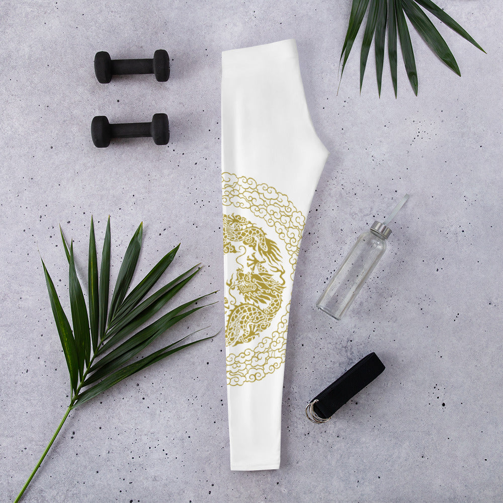 Prestige™ Dragon White & Gold Sports Leggings