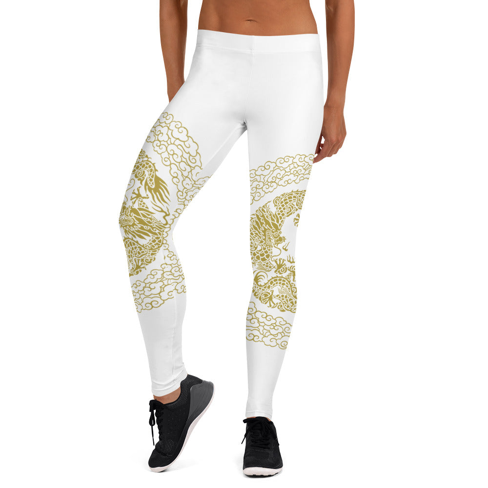 Prestige™ Dragon White & Gold Sports Leggings