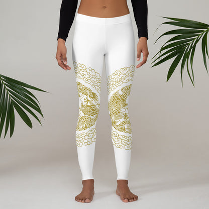 Prestige™ Dragon White & Gold Sports Leggings