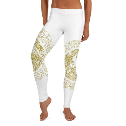 Prestige™ Dragon White & Gold Sports Leggings