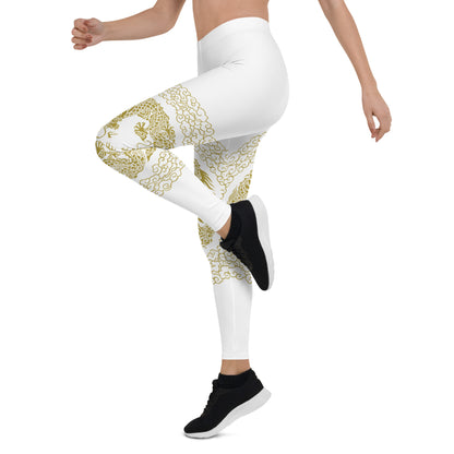 Prestige™ Dragon White & Gold Sports Leggings