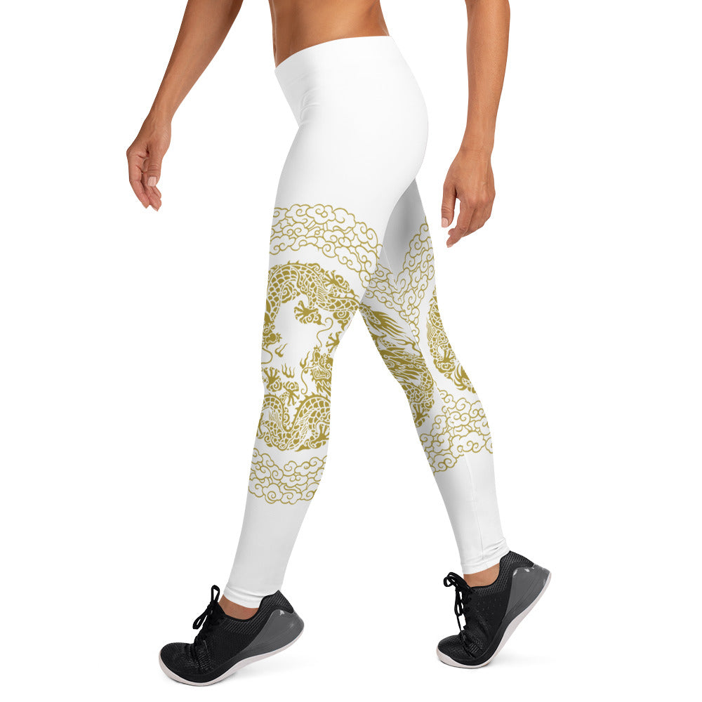 Prestige™ Dragon White & Gold Sports Leggings