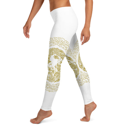 Prestige™ Dragon White & Gold Sports Leggings