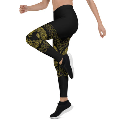 Prestige™ Dragon Sport-Leggings in Schwarz und Gold