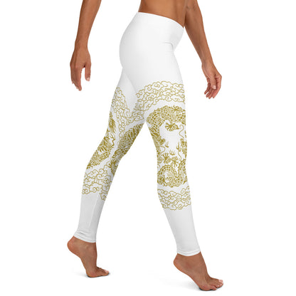 Prestige™ Dragon White & Gold Sports Leggings