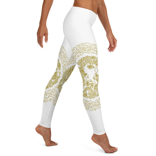 Leggings de Sport Prestige™ Dragon Blanc & Or