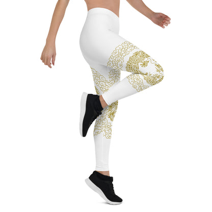 Prestige™ Dragon White & Gold Sports Leggings