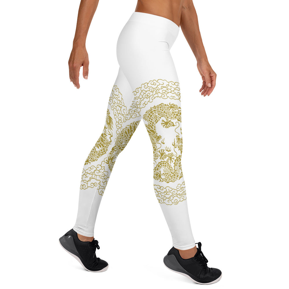 Prestige™ Dragon White & Gold Sports Leggings