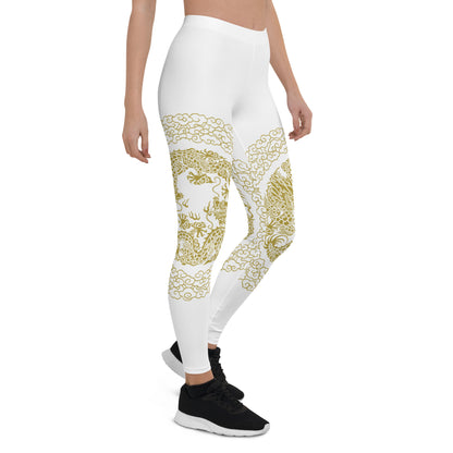 Prestige™ Dragon White & Gold Sports Leggings