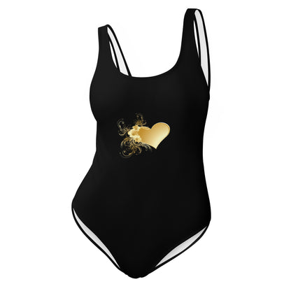 Prestige™ Pure Black One-Piece Swimsuit with Heart of Gold