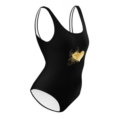 Prestige™ Pure Black One-Piece Swimsuit with Heart of Gold