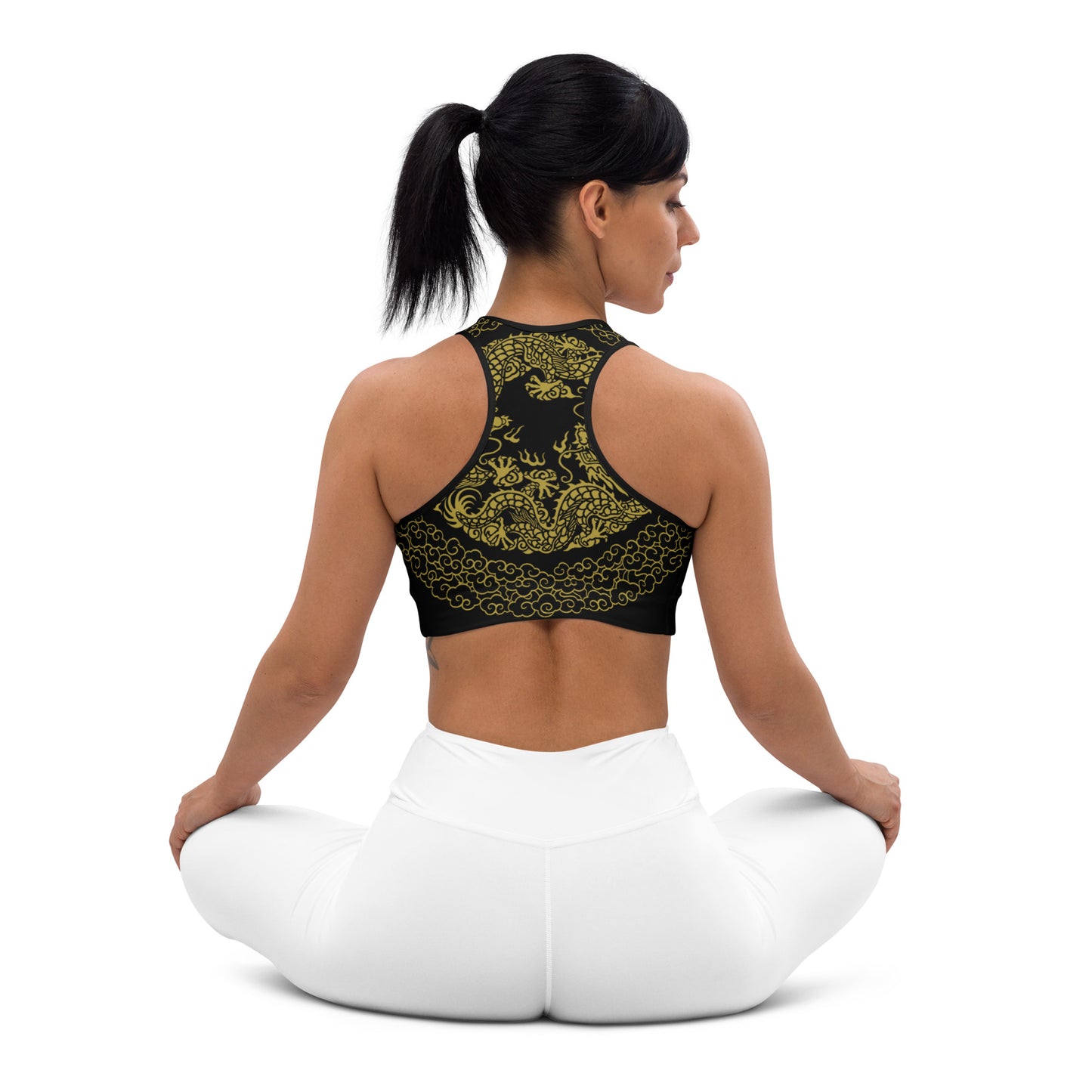 Prestige™ Padded Sports Bra Black and Gold DRAGON