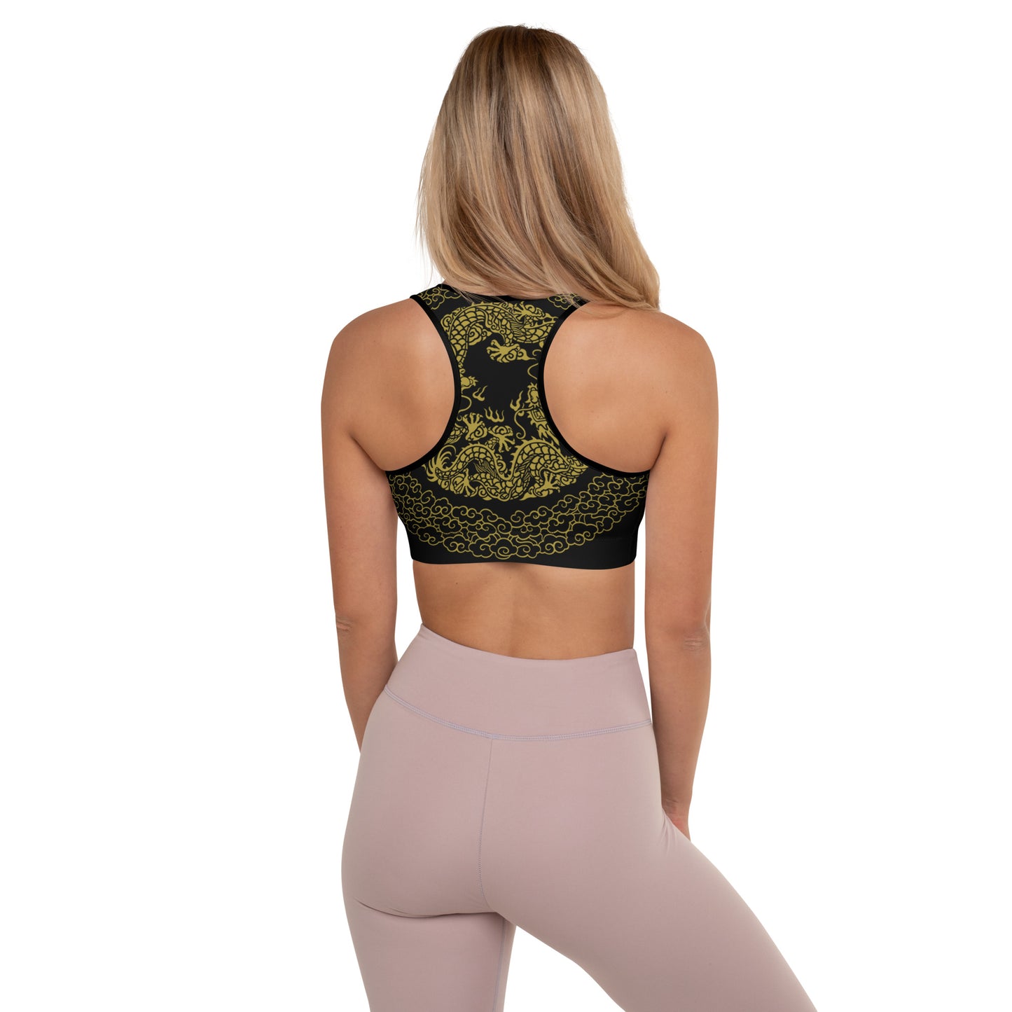 Prestige™ Padded Sports Bra Black and Gold DRAGON