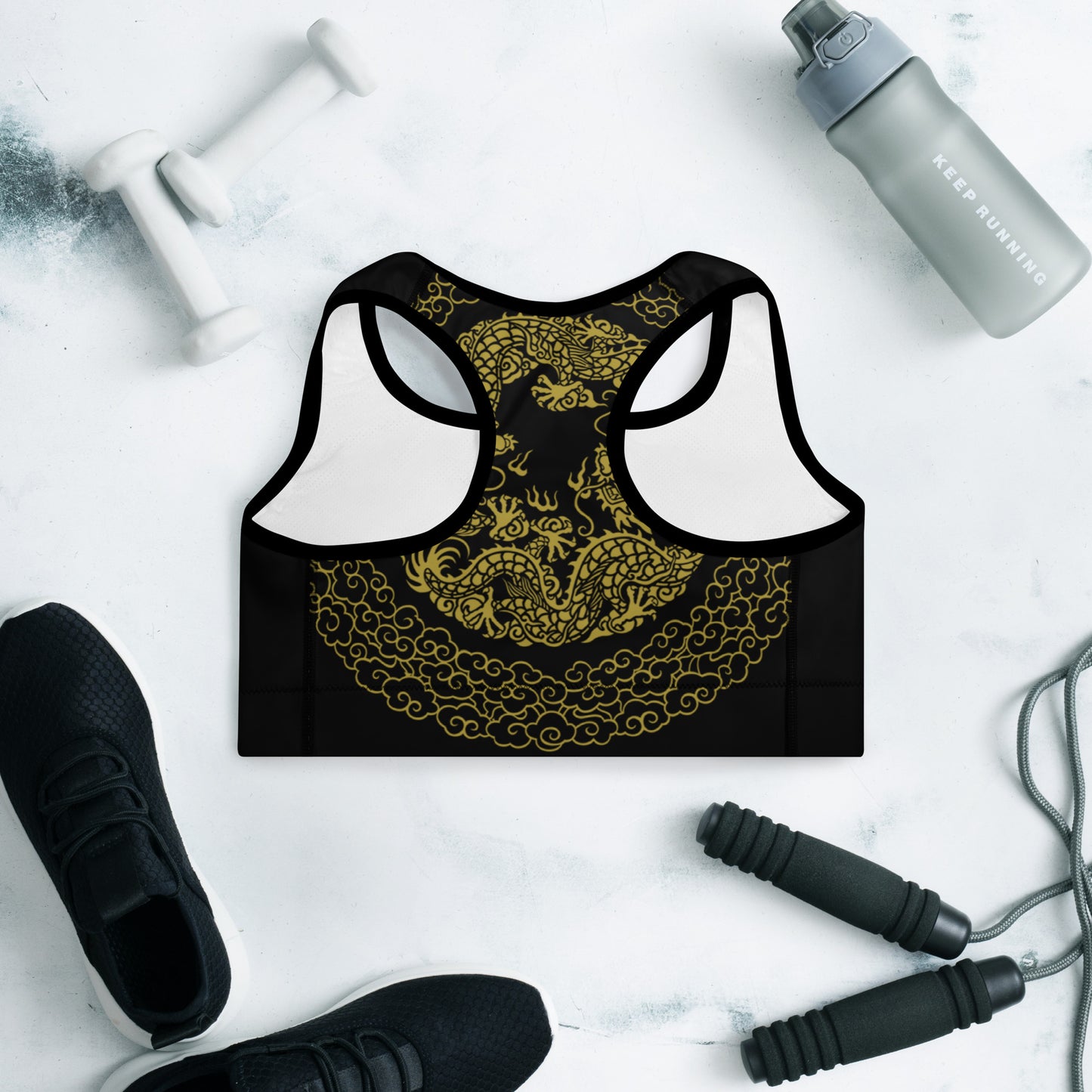 Prestige™ Padded Sports Bra Black and Gold DRAGON