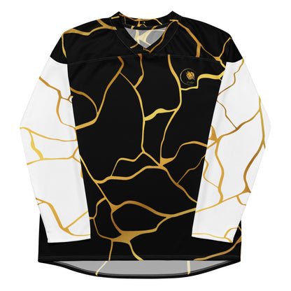 Prestige™ Eishockeytrikot in Schwarz und Gold mit weißen Ärmeln