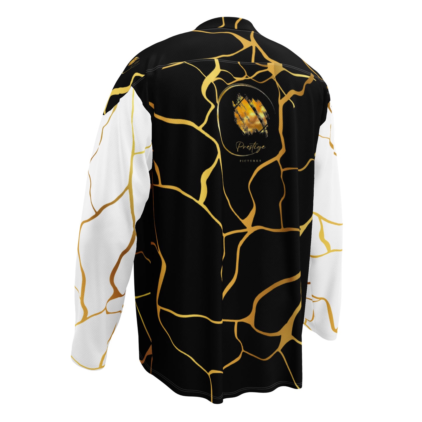 Prestige™ Eishockeytrikot in Schwarz und Gold mit weißen Ärmeln