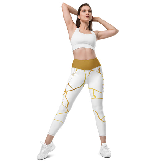 Leggings avec poches Prestige™ Blanc/Or et Or Filament