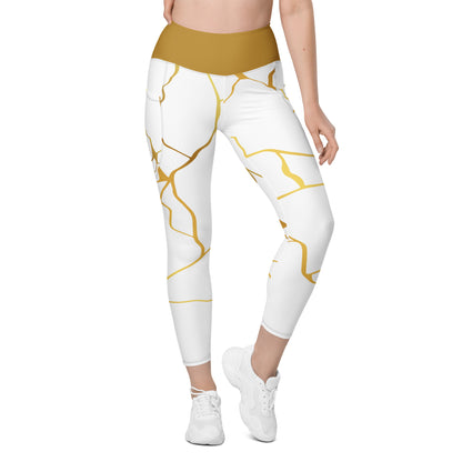 Leggings avec poches Prestige™ Blanc/Or et Or Filament