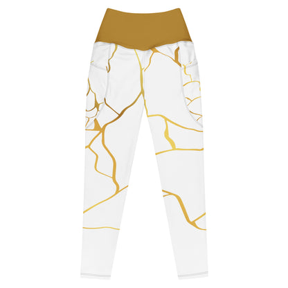 Leggings avec poches Prestige™ Blanc/Or et Or Filament