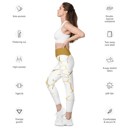 Leggings avec poches Prestige™ Blanc/Or et Or Filament