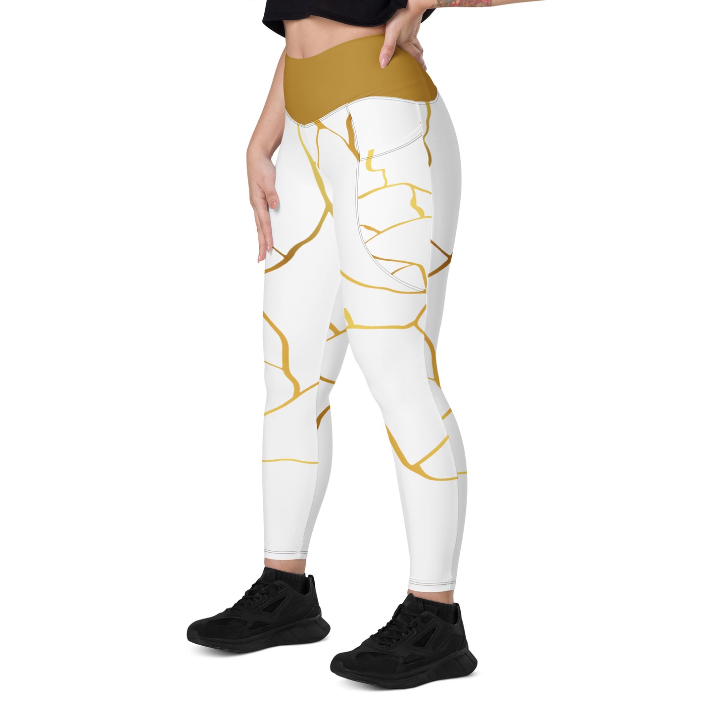 Leggings avec poches Prestige™ Blanc/Or et Or Filament