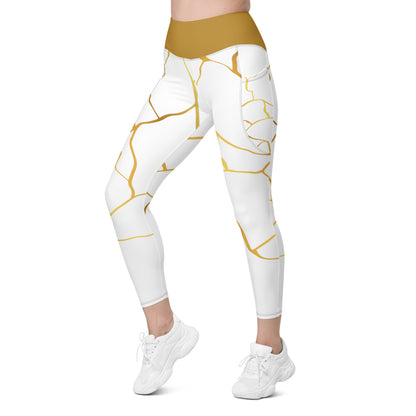 Leggings avec poches Prestige™ Blanc/Or et Or Filament