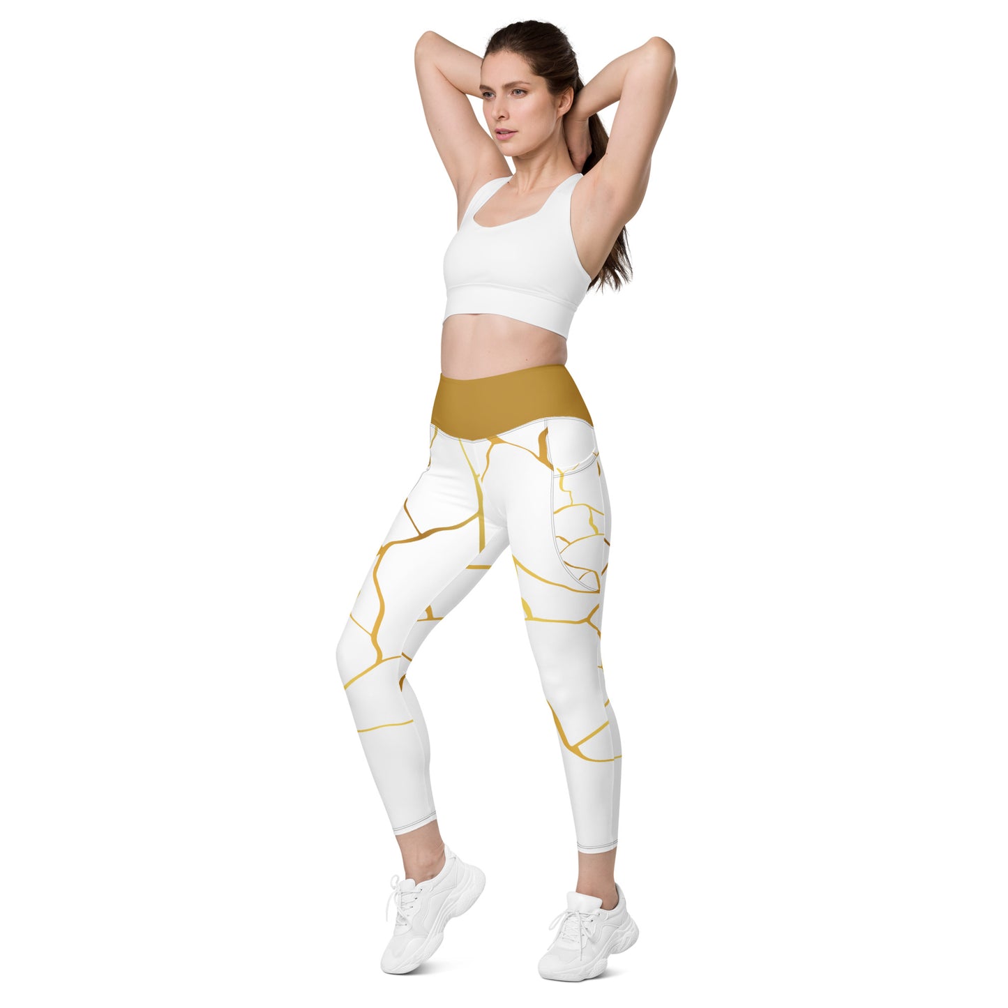 Leggings avec poches Prestige™ Blanc/Or et Or Filament