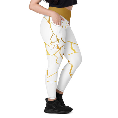 Leggings avec poches Prestige™ Blanc/Or et Or Filament