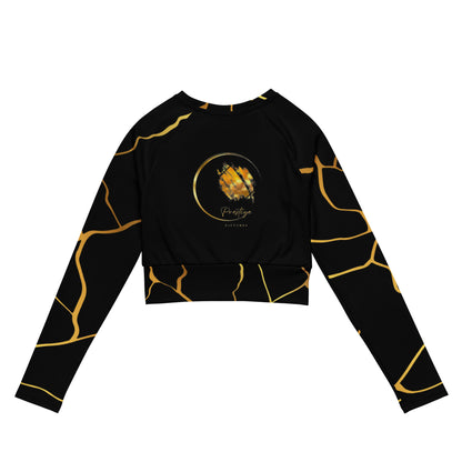 Black and Gold Filament Crop Top Prestige™ Long Sleeve Crop Top