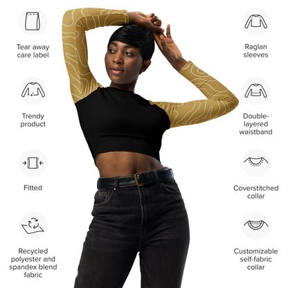 Crop Top Prestige™ Langärmliges Crop Top in Schwarz und Hellgold