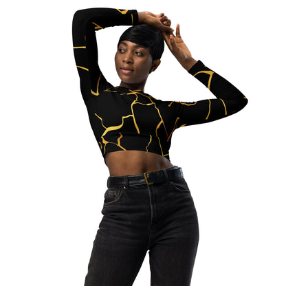 Black and Gold Filament Crop Top Prestige™ Long Sleeve Crop Top