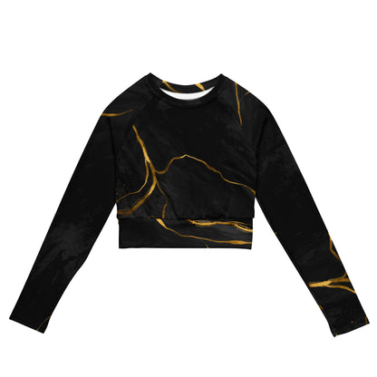 Schwarz-goldenes Marmor-Prestige™-Langarm-Crop-Top