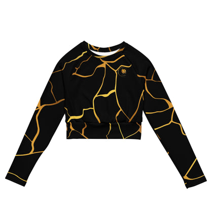 Black and Gold Filament Crop Top Prestige™ Long Sleeve Crop Top