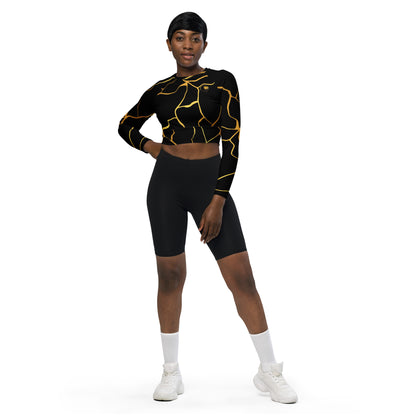 Black and Gold Filament Crop Top Prestige™ Long Sleeve Crop Top