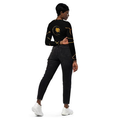 Black and Gold Filament Crop Top Prestige™ Long Sleeve Crop Top