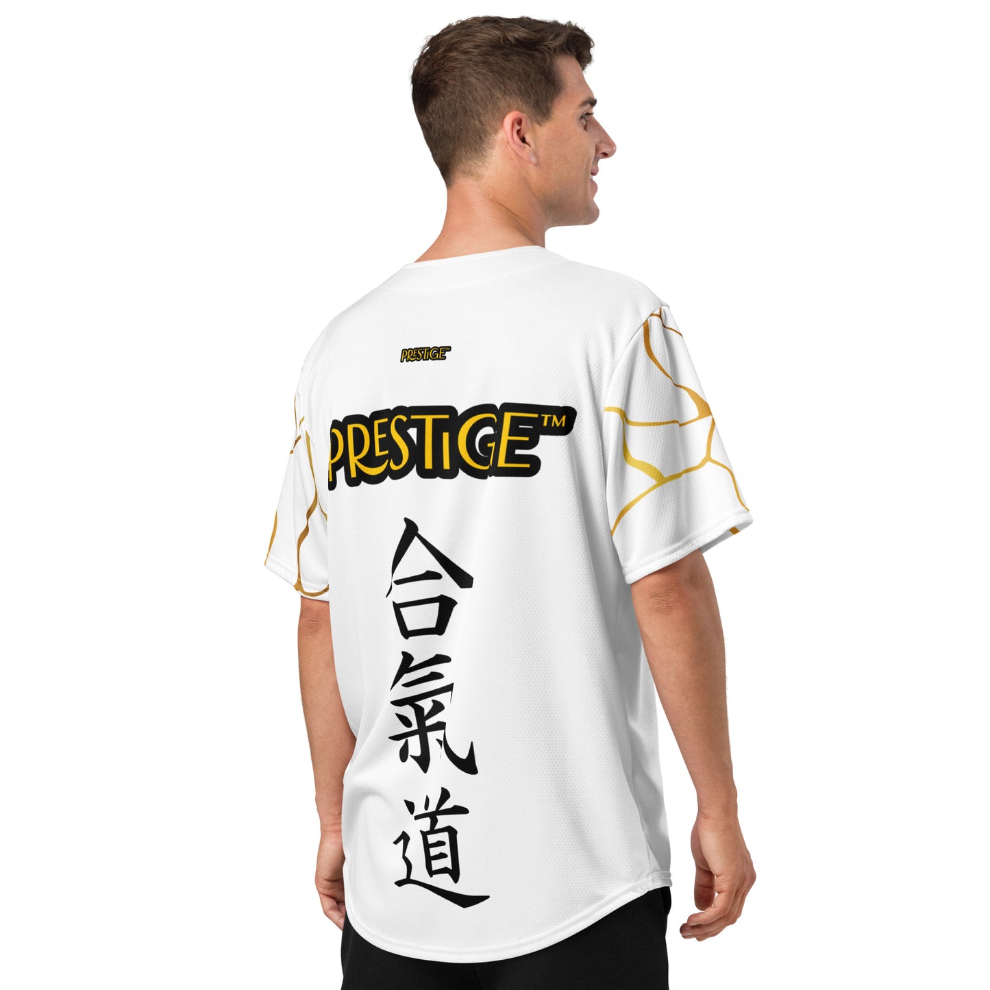 Maillot de baseball recyclé Prestige™ Blanc et Or Filament