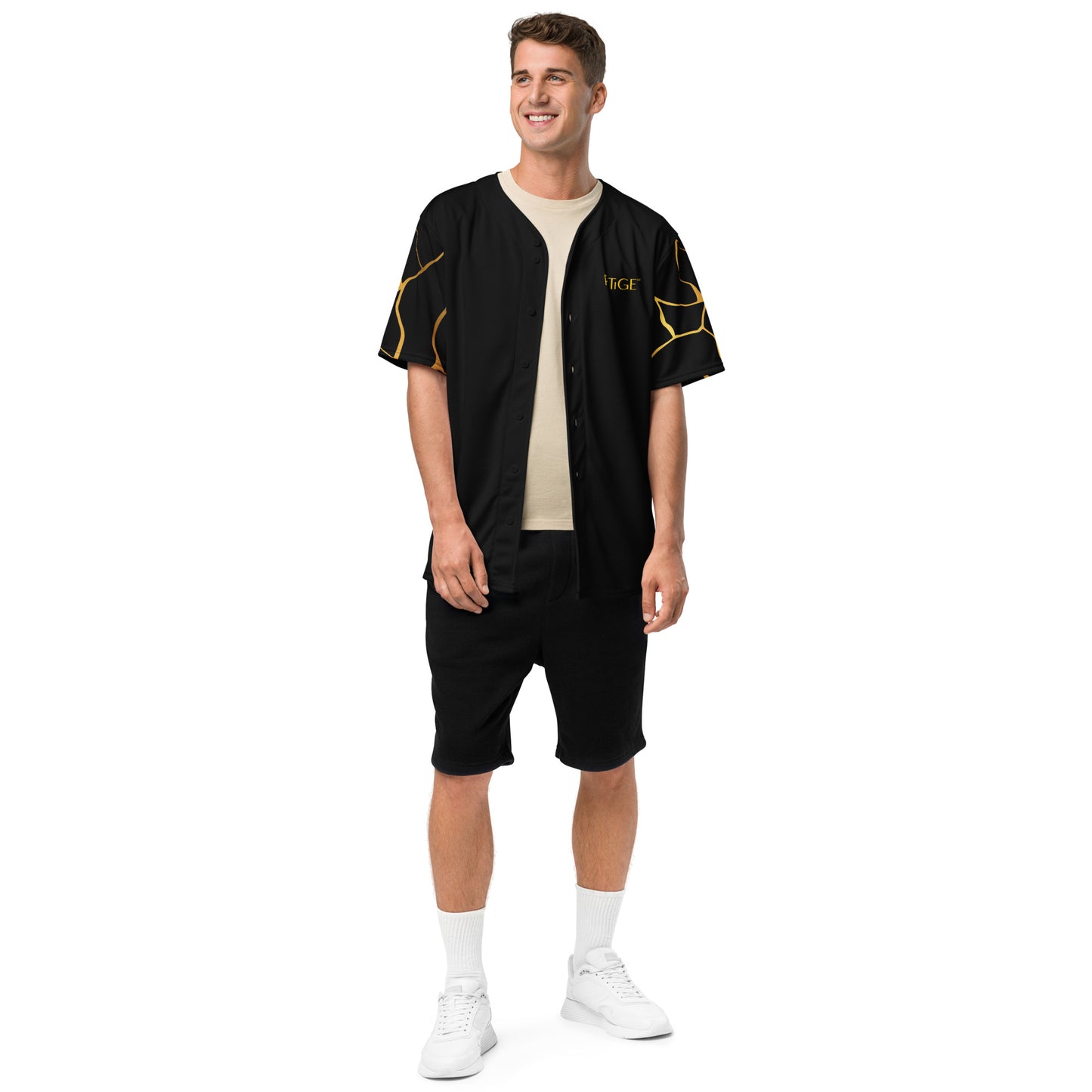 Prestige™ recyceltes Baseball-Trikot aus schwarzem und goldenem Filament