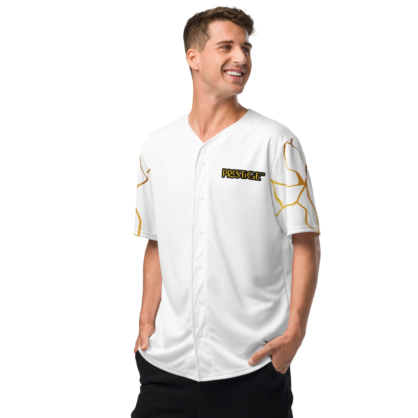 Maillot de baseball recyclé Prestige™ Blanc et Or Filament