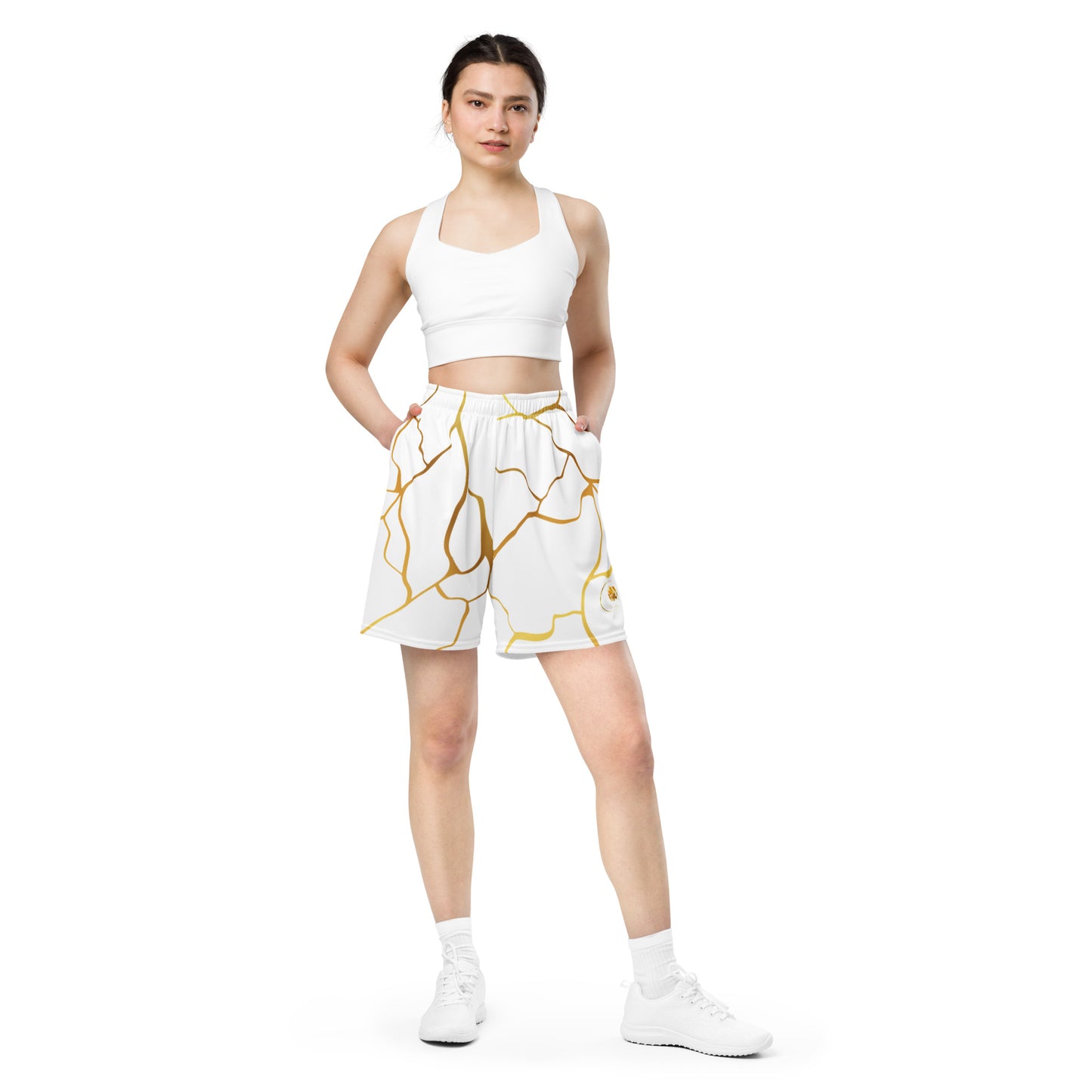 Prestige™ White & Gold Unisex Knit Shorts