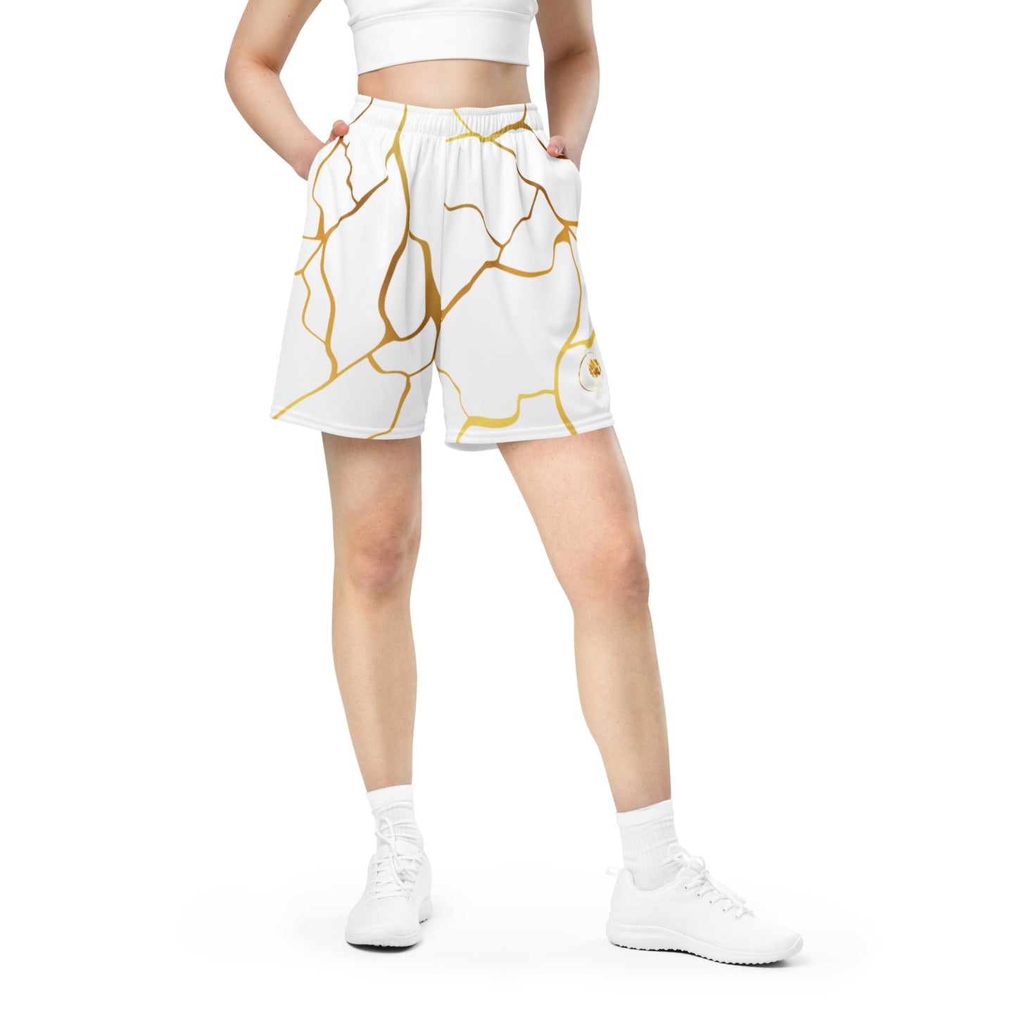 Prestige™ White & Gold Unisex Knit Shorts