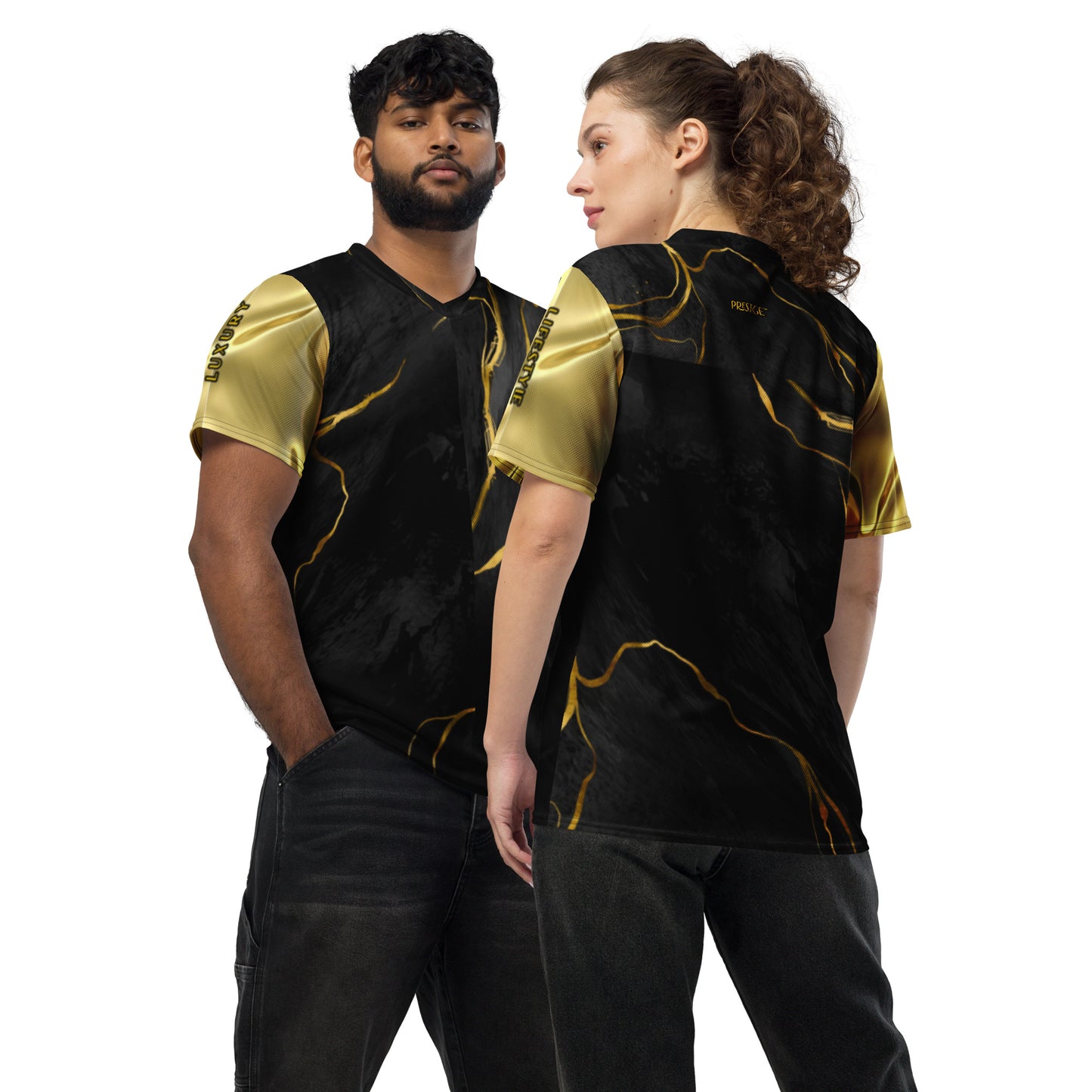 Prestige™ Lifestyle Luxury Marble Black Gold and Gold Unisex Jersey