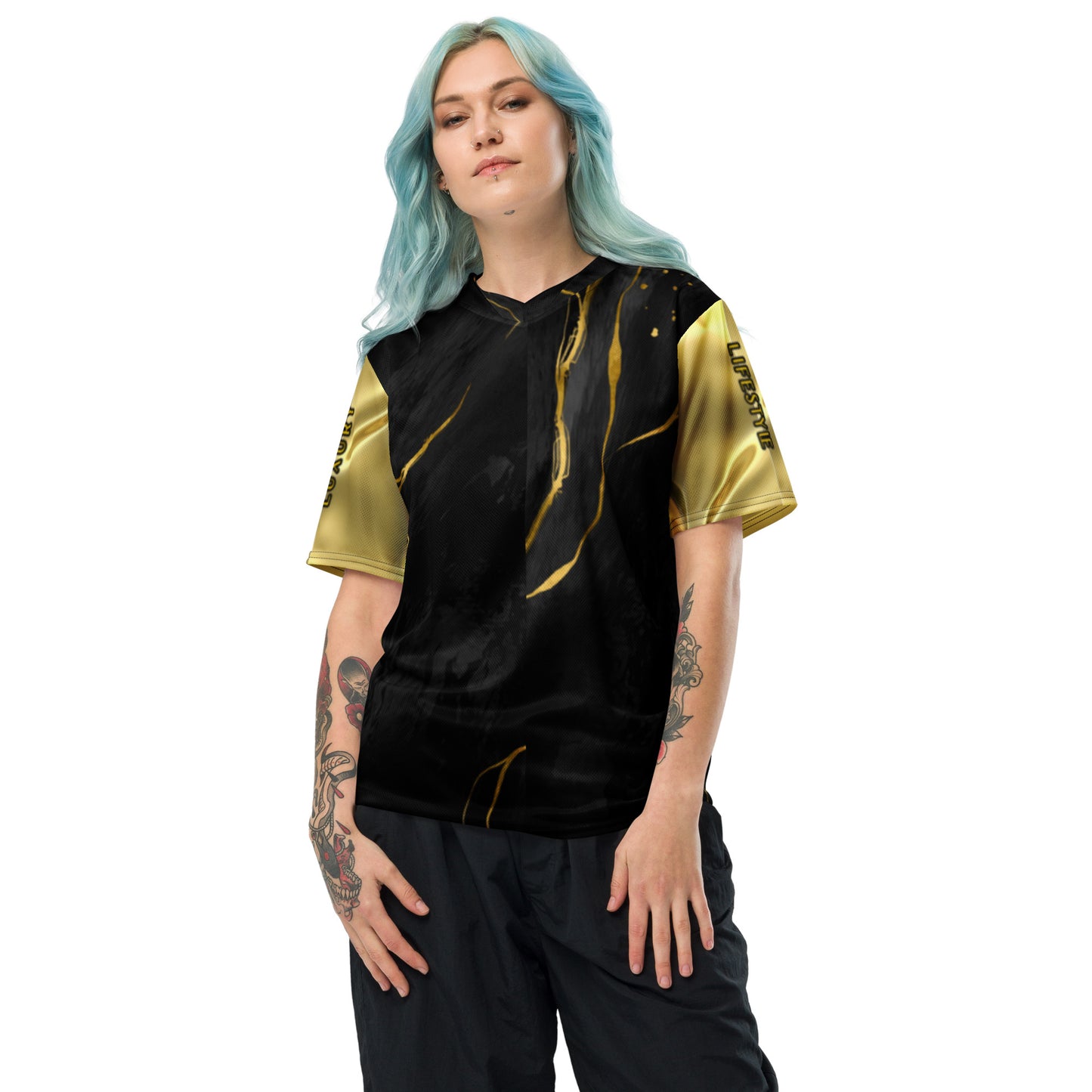 Prestige™ Lifestyle Luxury Marble Black Gold and Gold Unisex Jersey